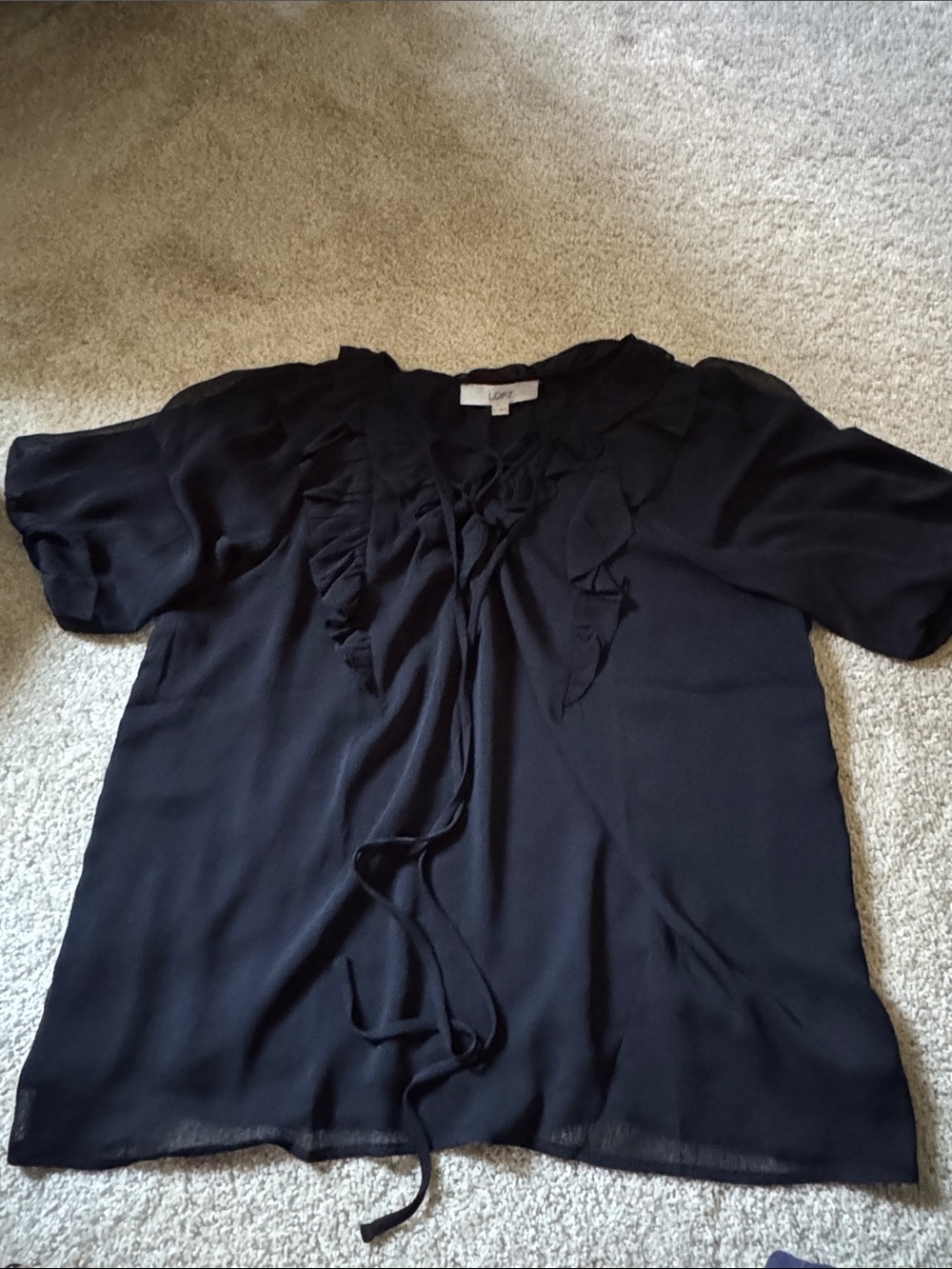 LOFT Black Ruffle Tie-Front Blouse